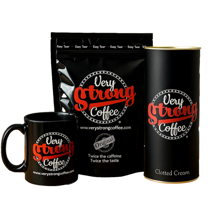 Very Strong Coffee Gift Pack including 250g Very Strong Coffee, Clotted Cream Shortbread and VSC Mug