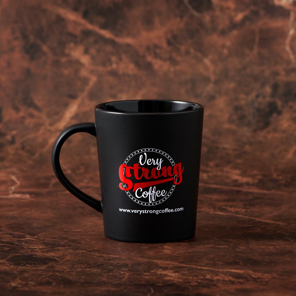 very strong coffee black mug